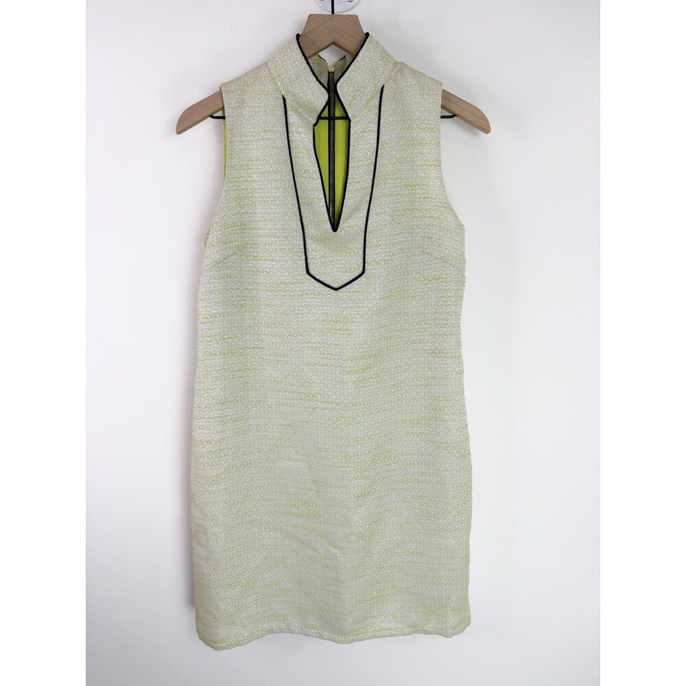 Sail to Sable Tweed Tunic Shift Dress (Sz S) Chartreuse Navy Sleeveless Classic
